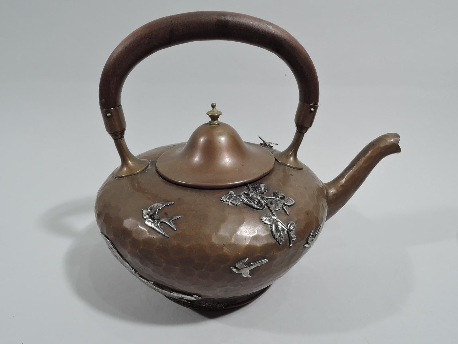 North American Gorham Japonesque Mixed Metal Copper Kettle on Stand