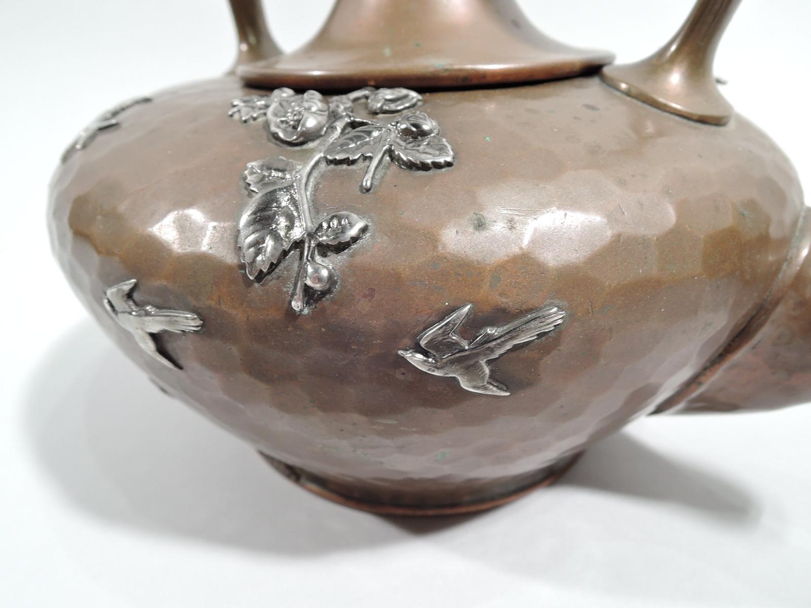 Sterling Silver Gorham Japonesque Mixed Metal Copper Kettle on Stand