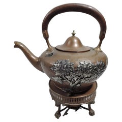 Gorham Japonesque Mixed Metal Copper Kettle on Stand