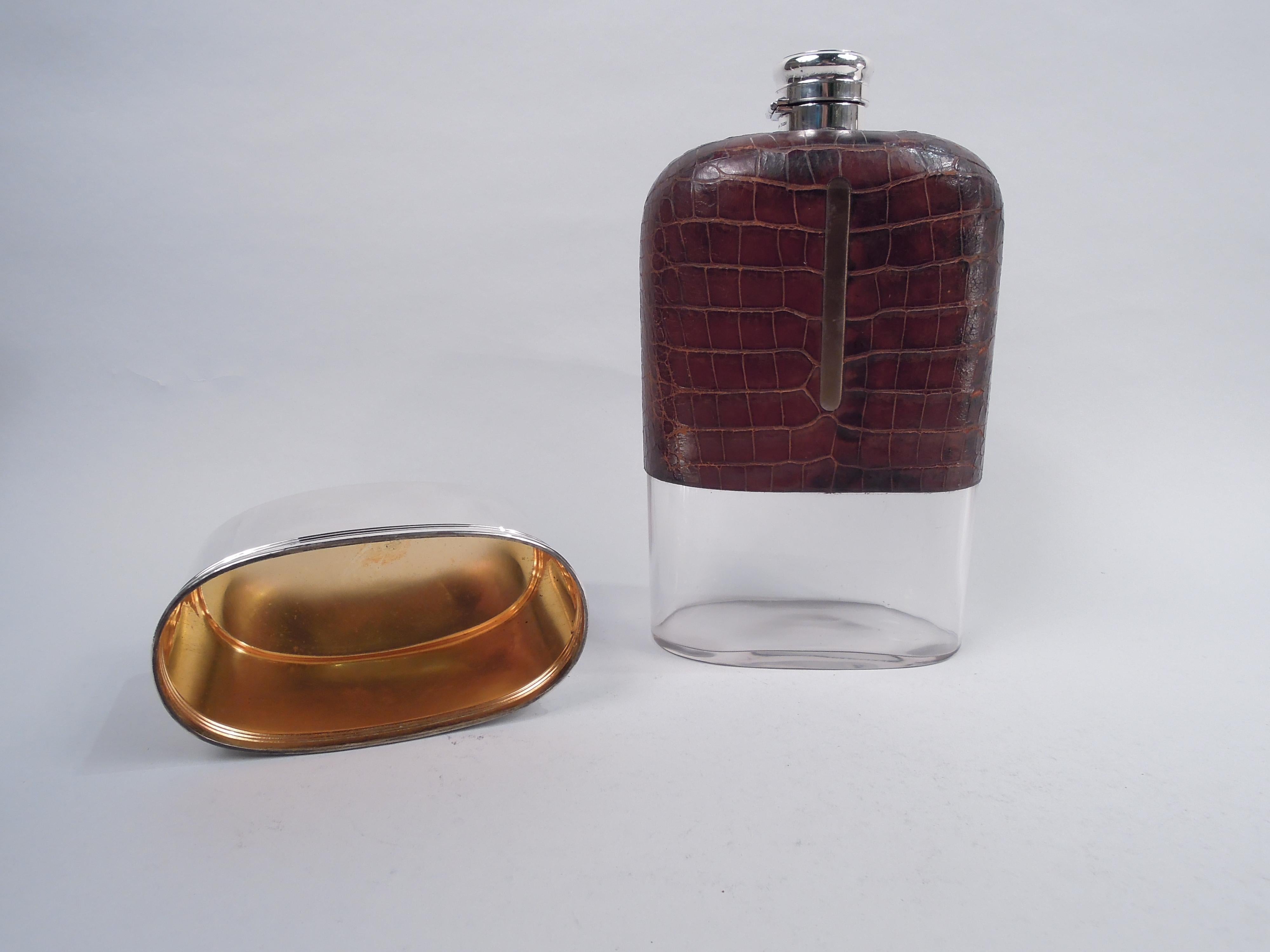 Gorham Jumbo Sterling Silver & Leather Safari Flask, 1896 In Good Condition For Sale In New York, NY