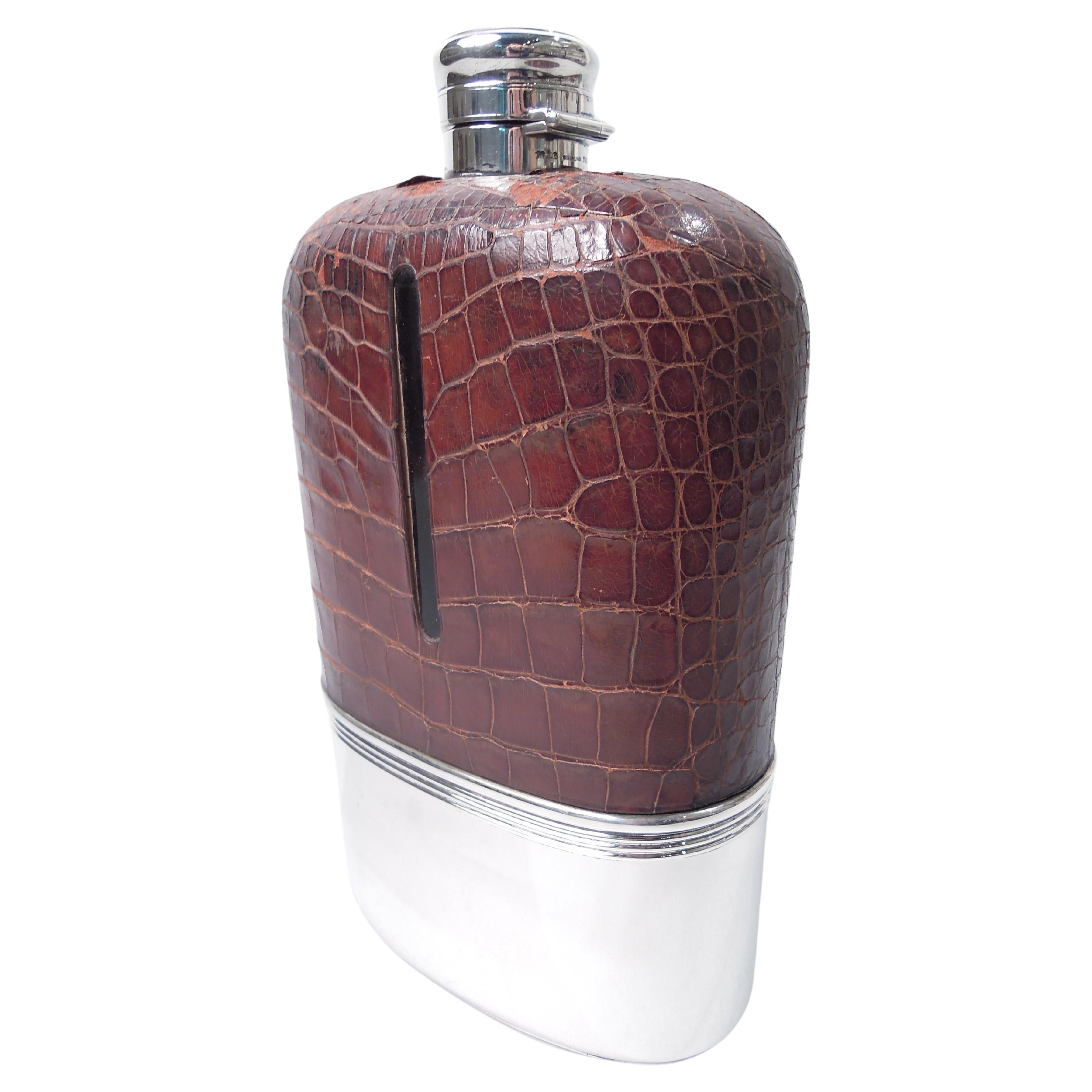 Gorham Jumbo Sterling Silver & Leather Safari Flask, 1896 For Sale