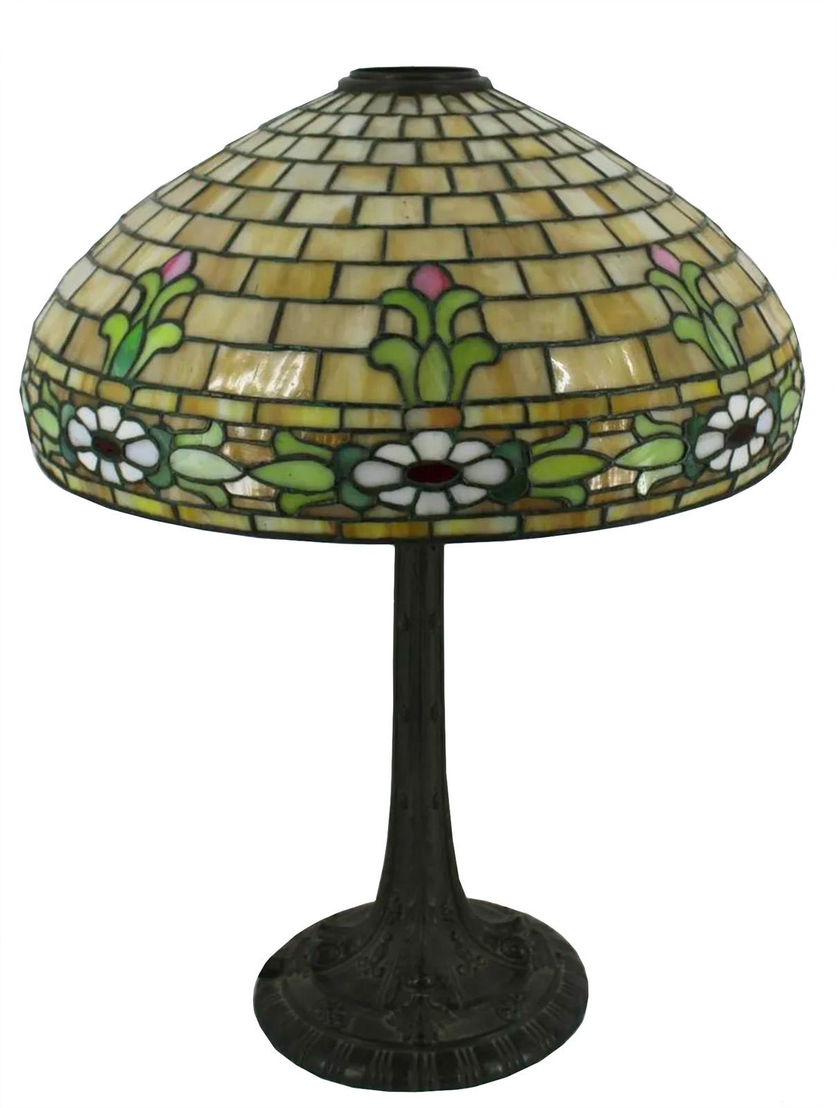 A Gorham leaded glass lamp in a floral style pattern.

Dimensions: shade: 18