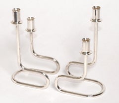 Gorham Maestri 1950s Silver Plated Italian Candle Holders Bauhaus Style, Pair