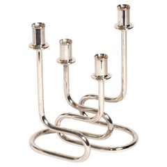 Gorham Maestri 1950s Silver Plated Italian Candle Holders Bauhaus Style, Pair