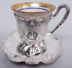 Gorham Martelé Soportes y platillos demitasse Art Nouveau eduardiano, 1920