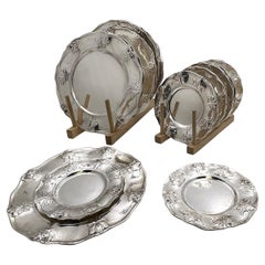 Gorham Martele Set of 24 0.9584 Silver Dinner and Bread Plates Art Nouveau Style