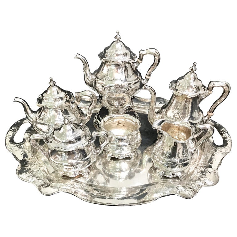Martele by Gorham Silver Six Piece Coffee and Tea Service with Tray 1905-1907 For Sale
