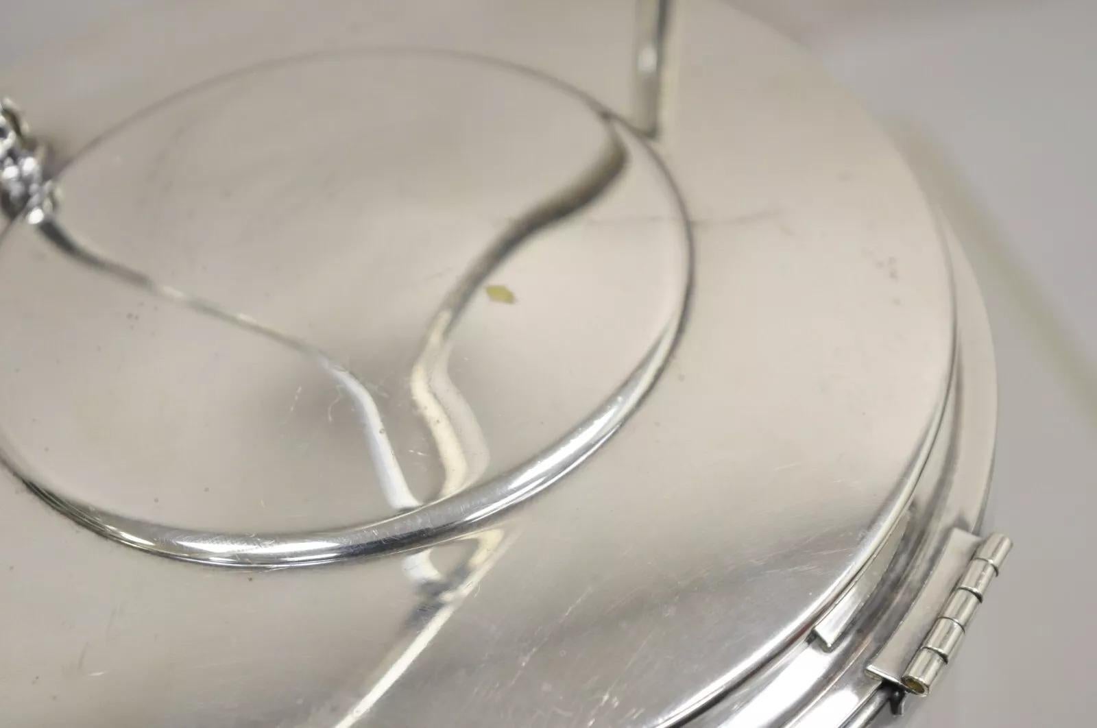 Plaqué argent Gorham Mid Century Modern Silver Plated Hinged Lid Ice Bucket w Glass Liner (seau à glace avec couvercle à charnière plaqué argent) en vente