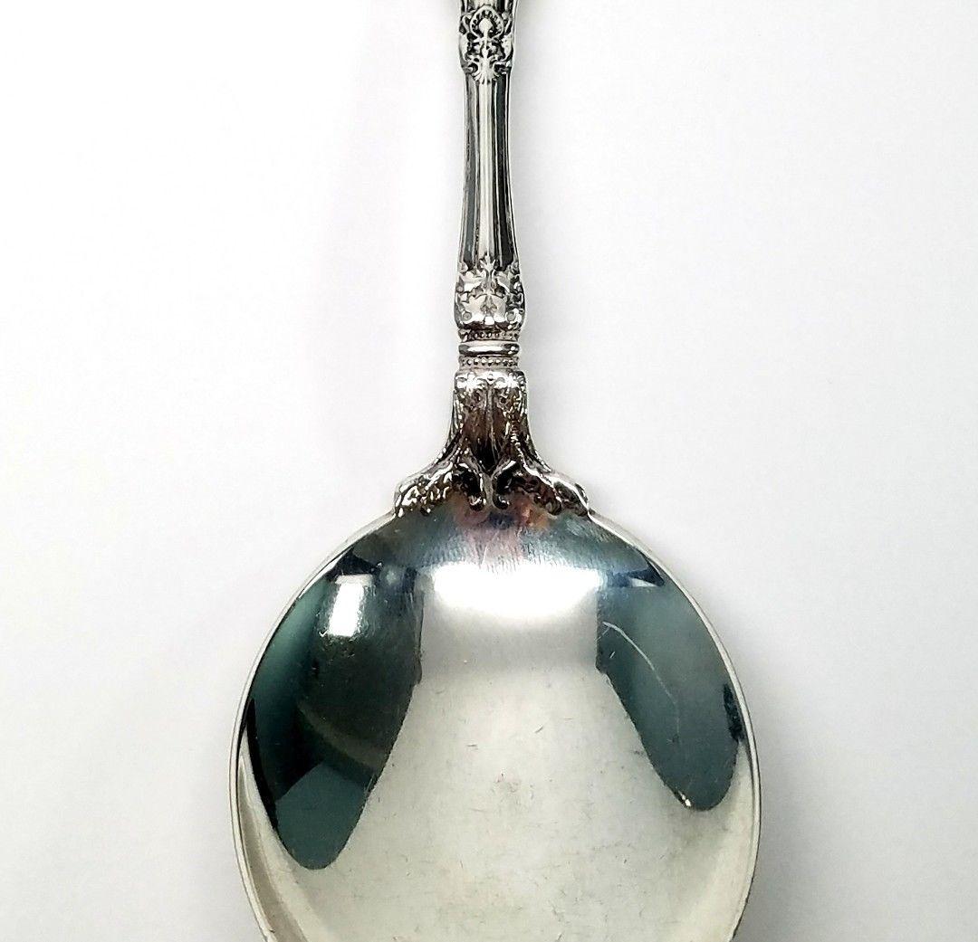 Gorham Mythologique sterling silver round bowl soup/gumbo spoon. Mythologique is a multiple motif pattern, this one is the old no bead border, no face bowl. Monogram appears to be a T. Measures approximate 6 7/8