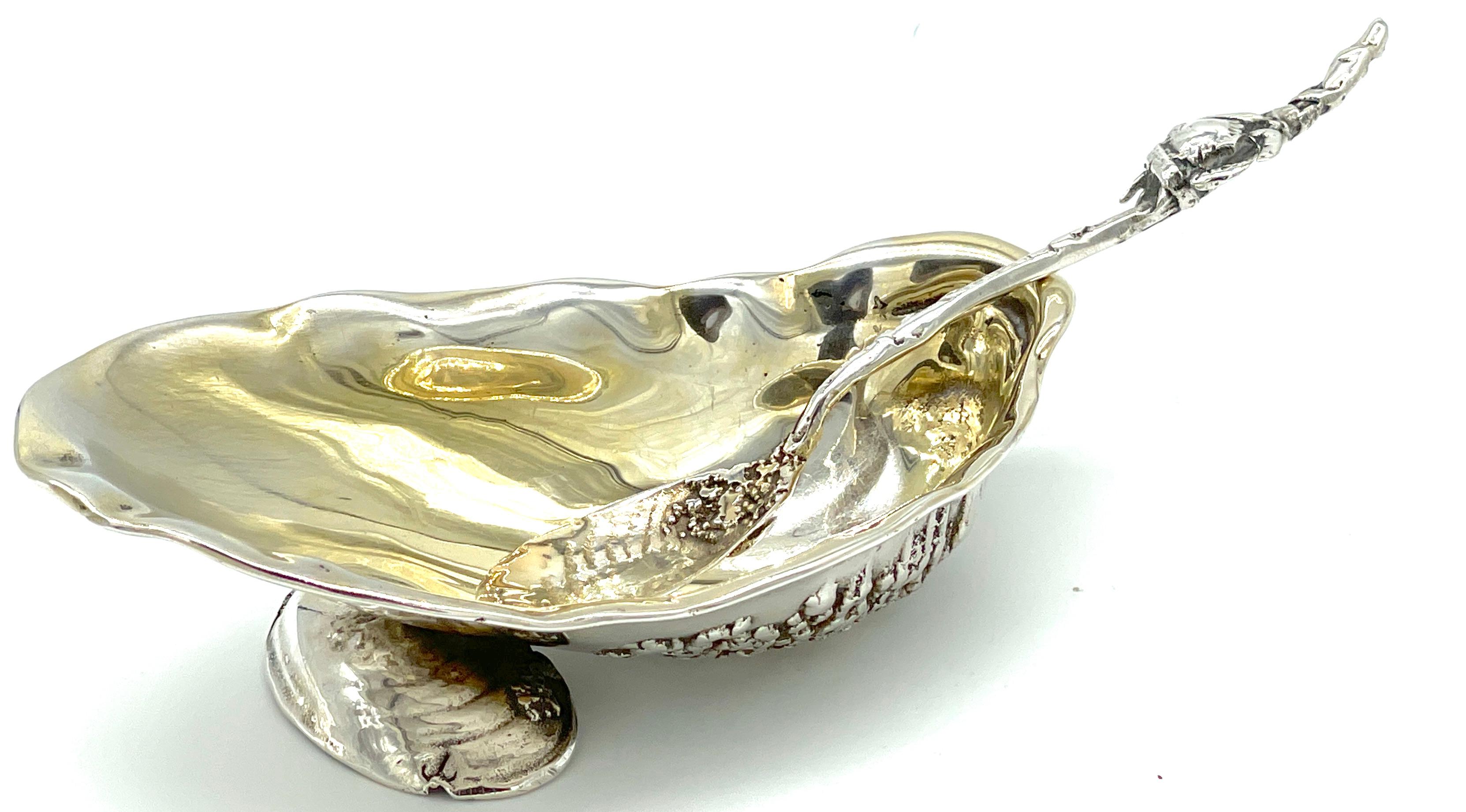 Plat en coquillage lavé à l'or et cuillère à crabe figurative Narragansett de Gorham  en vente 7