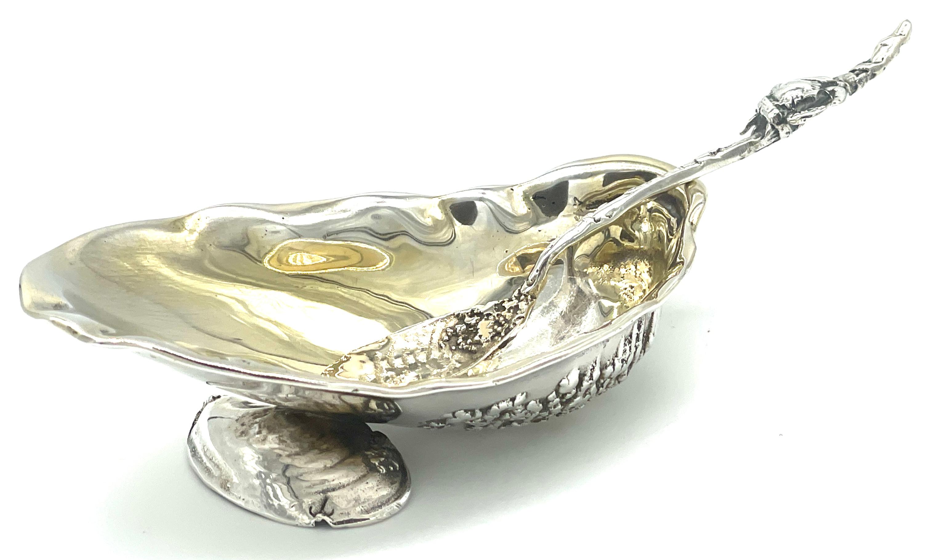 American Gorham 'Narragansett' Gold Washed Sterling Shell Dish & Figural Crab Spoon  For Sale
