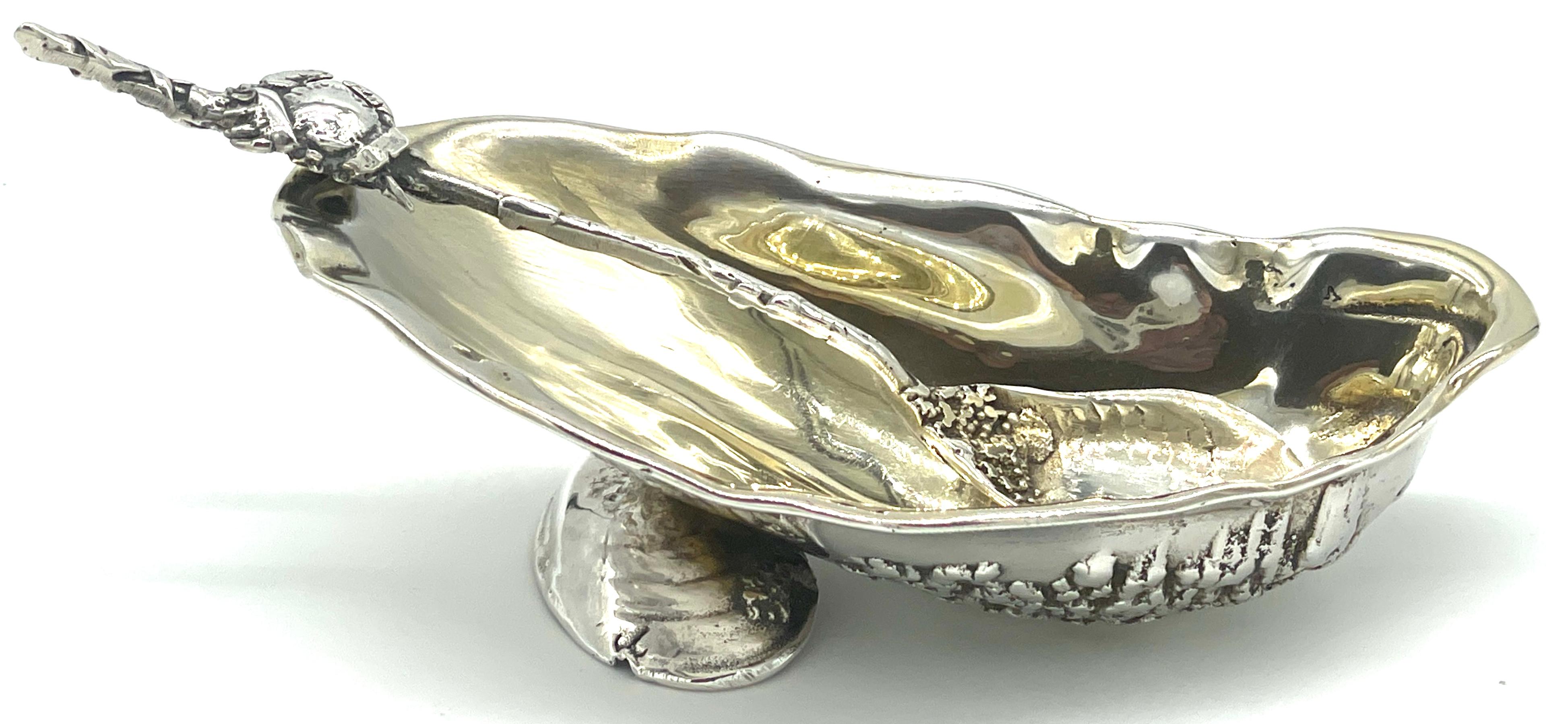 Gorham 'Narragansett' Gold Washed Sterling Shell Dish & Figural Crab Spoon  In Good Condition For Sale In West Palm Beach, FL