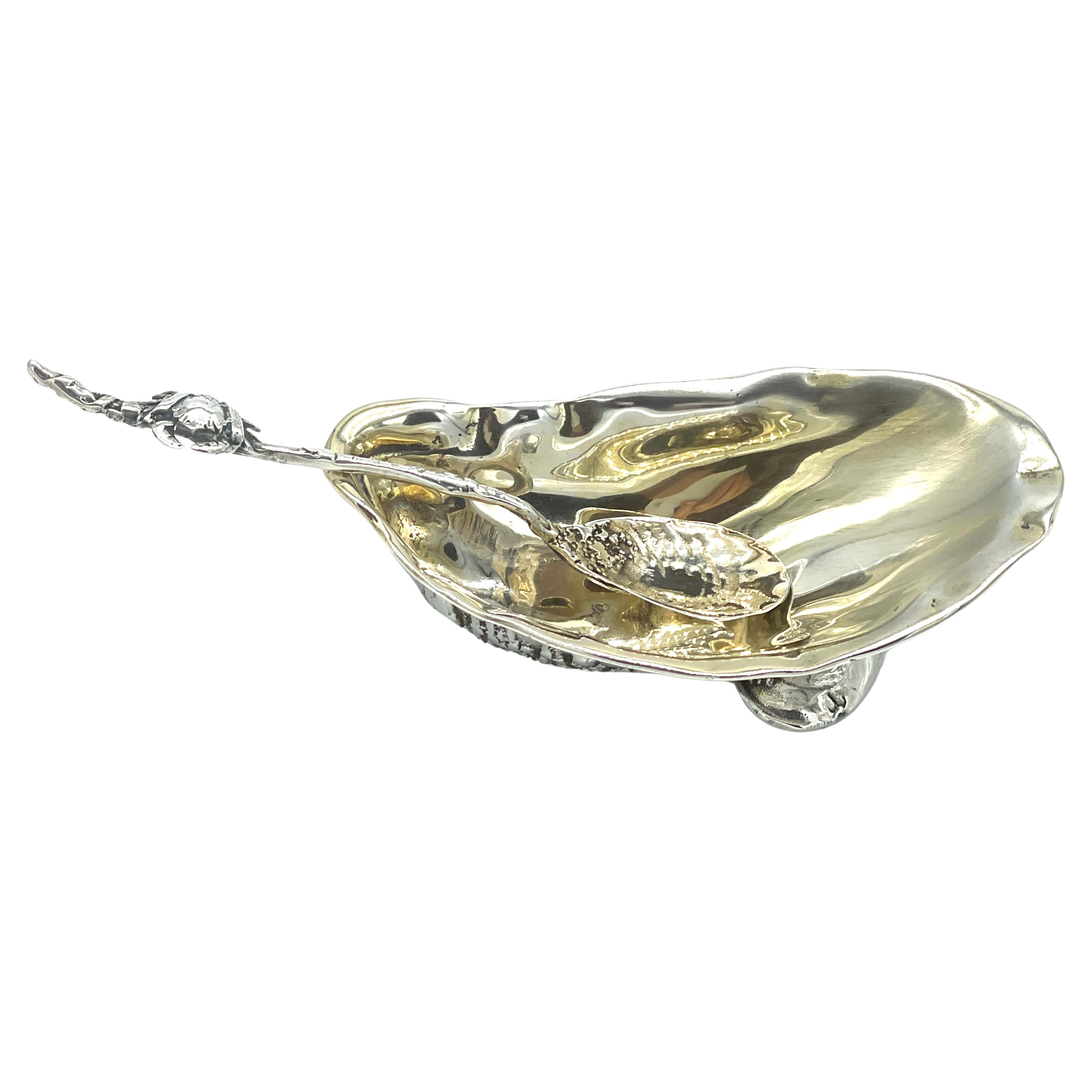 Gorham 'Narragansett' Gold Washed Sterling Shell Dish & Figural Crab Spoon  For Sale