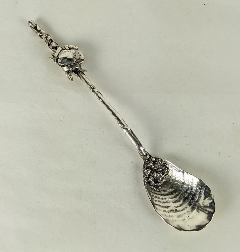 Gorham Narragansett Salt Spoon from the late 19th Century in the Aesthetic taste. Applied Crab motif with barnacle decorated spoon. Marked Sterling with a series of #'s. Late 19th Century.