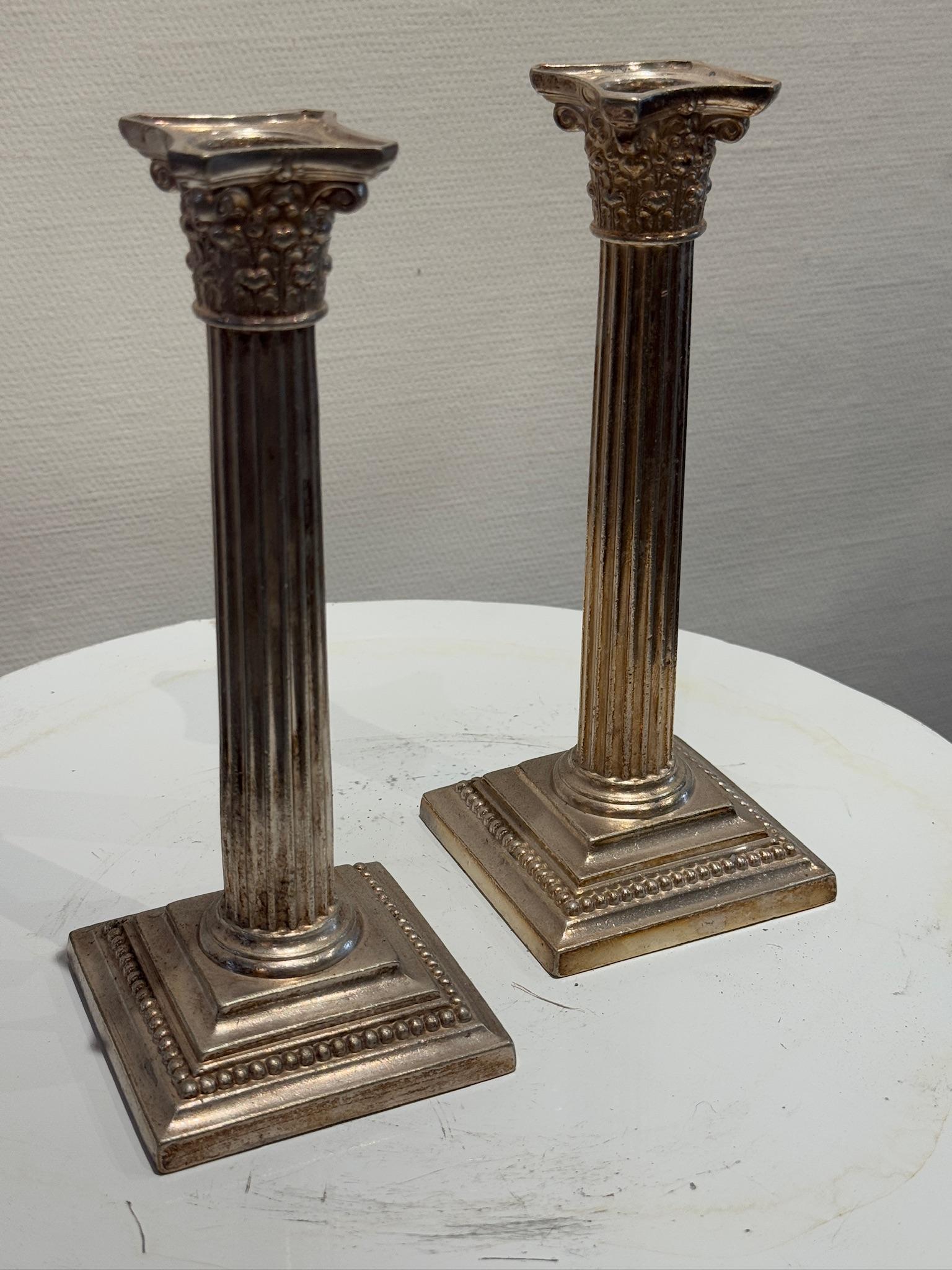Silver Gorham Neoclassical Corinthian Column Candlesticks for Broadmoor Hotel For Sale