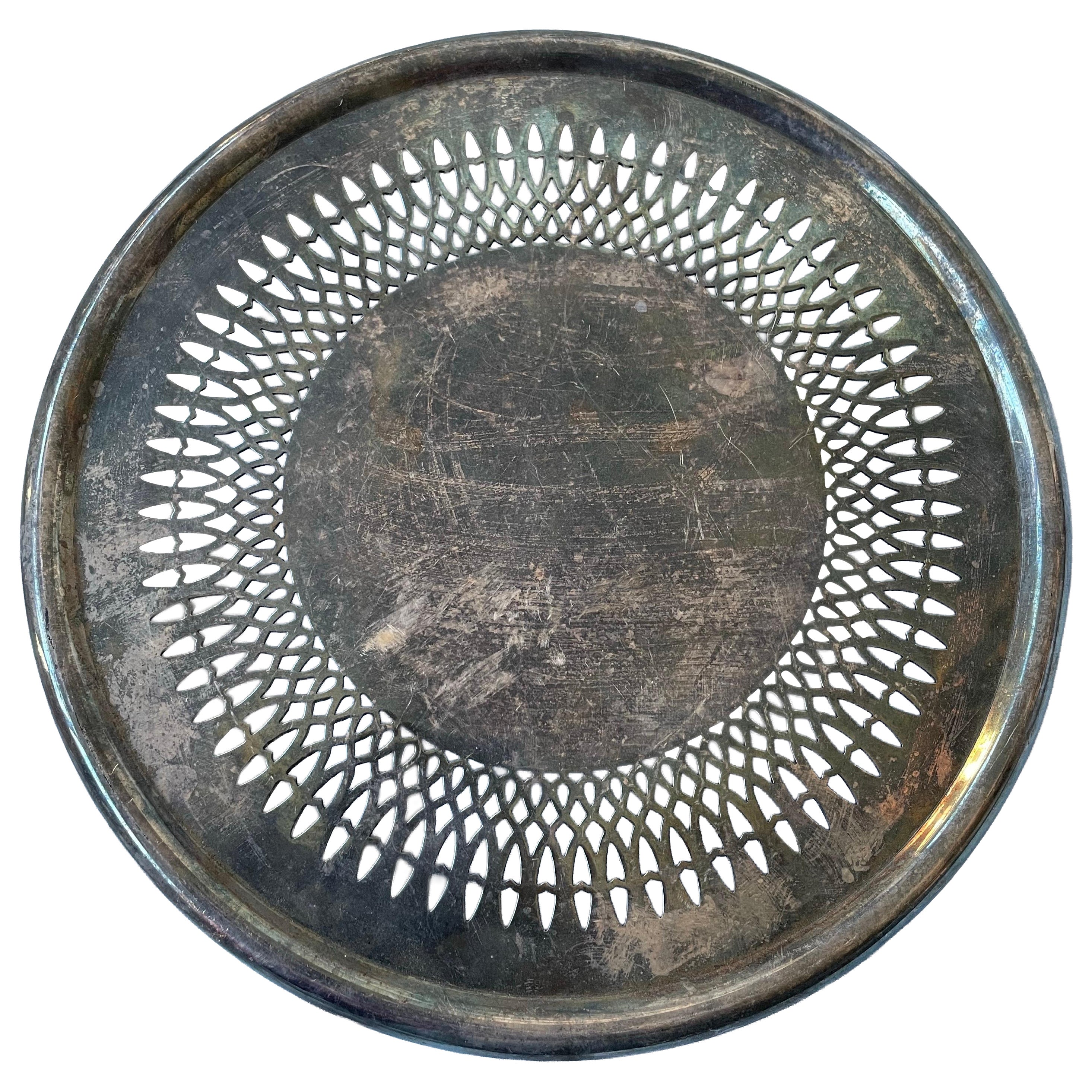 Gorham Newport Silver Plate 8" Round Footed Reticulated Trivet For Sale