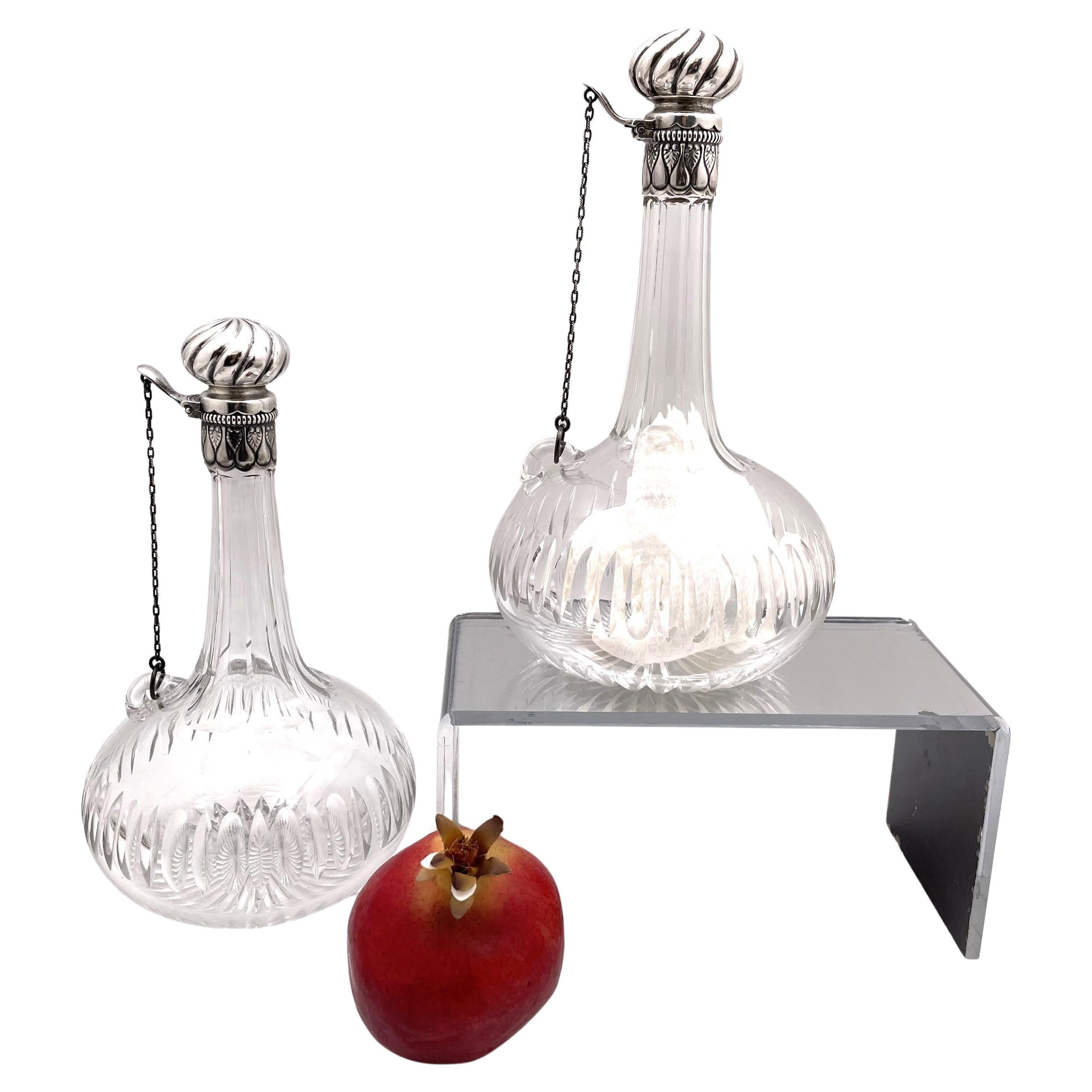 Gorham Pair of 1887 Sterling Silver Decanters in Rare Moorish/ Moresque Style