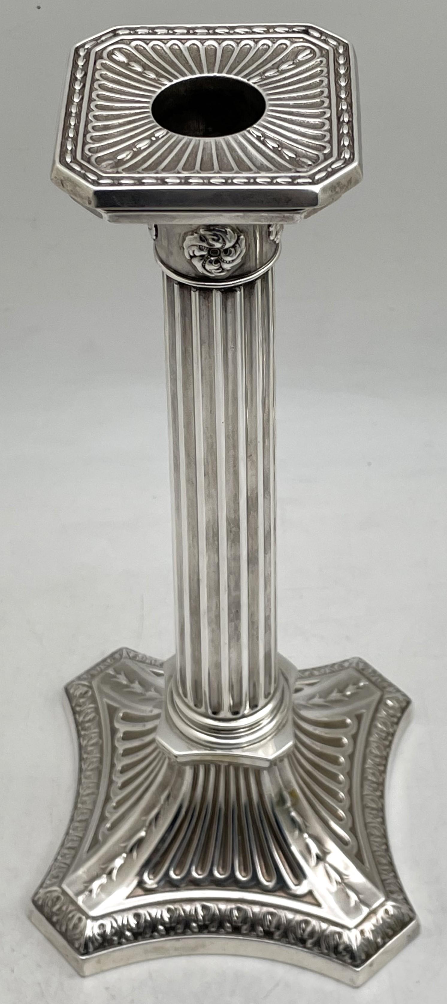 American Gorham Pair of Sterling Silver 1894 Tall Corinthian Column Candlesticks  For Sale