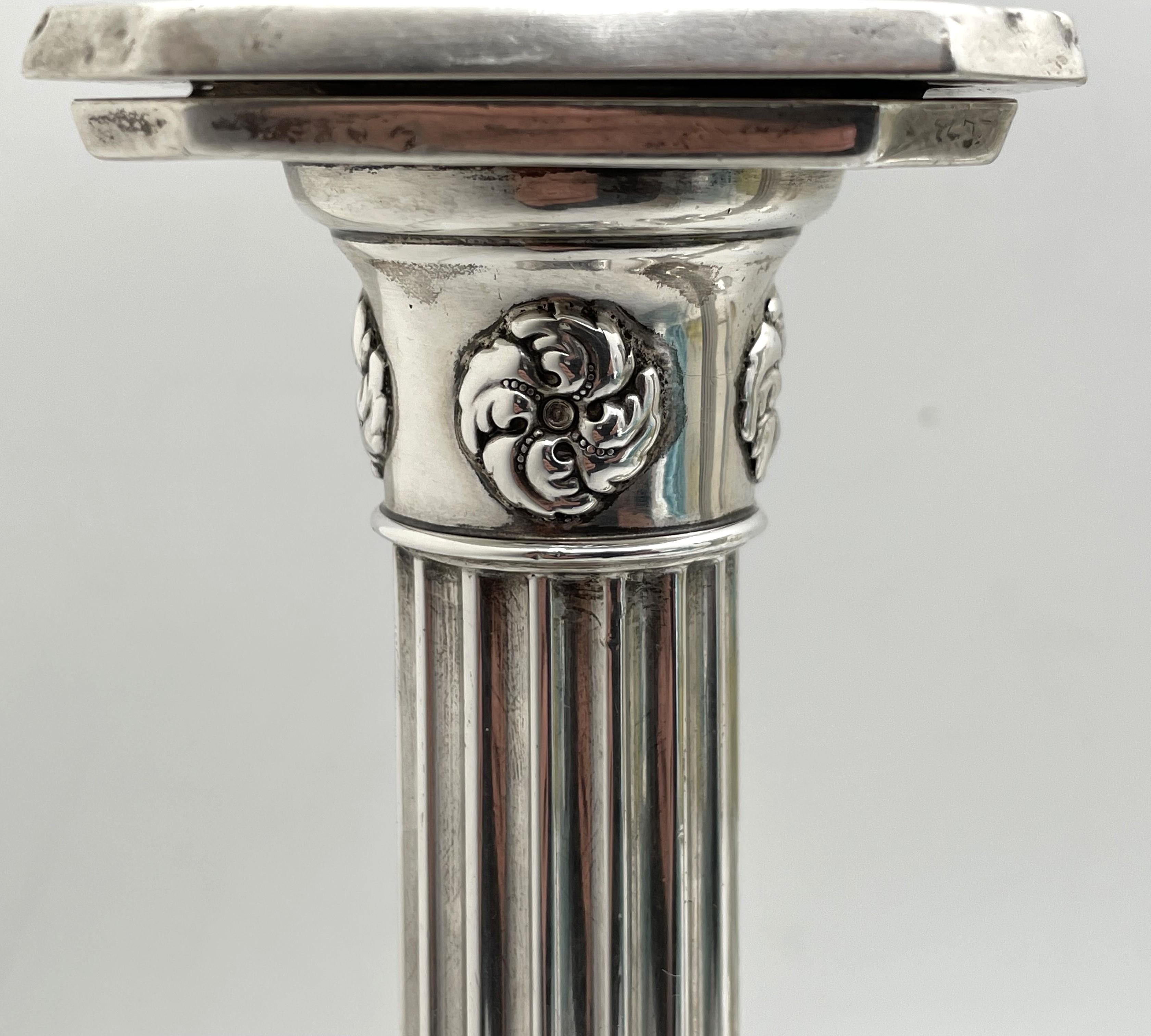 Late 19th Century Gorham Pair of Sterling Silver 1894 Tall Corinthian Column Candlesticks  For Sale