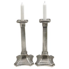 Antique Gorham Pair of Sterling Silver 1894 Tall Corinthian Column Candlesticks 