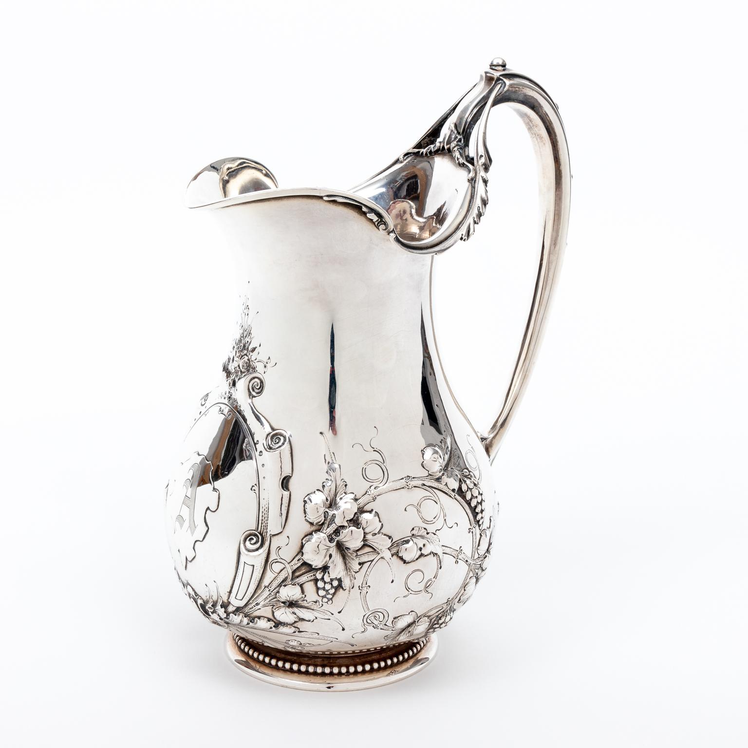 Gorham Repousse Coin Silver Pitcher For Sale 1