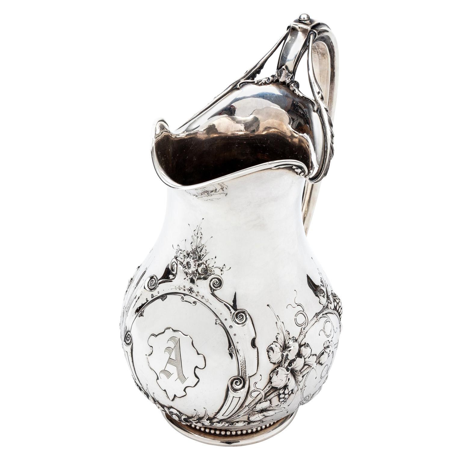 Gorham Repousse Coin Silver Pitcher For Sale