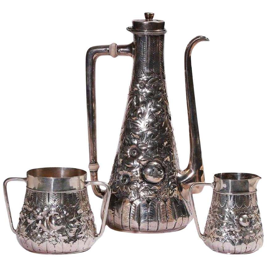 Gorham Repousse Sterling Silver Three-Piece Coffee Set at 1stDibs