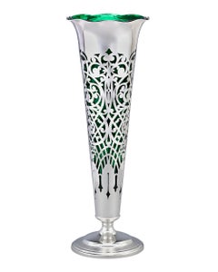 Gorham Silver and Green Glass Vase