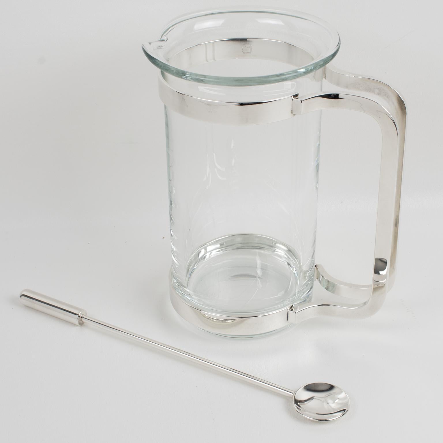 Modern Gorham Silver Plate and Glass Barware Cocktail Martini Pitcher Mixer Jug For Sale