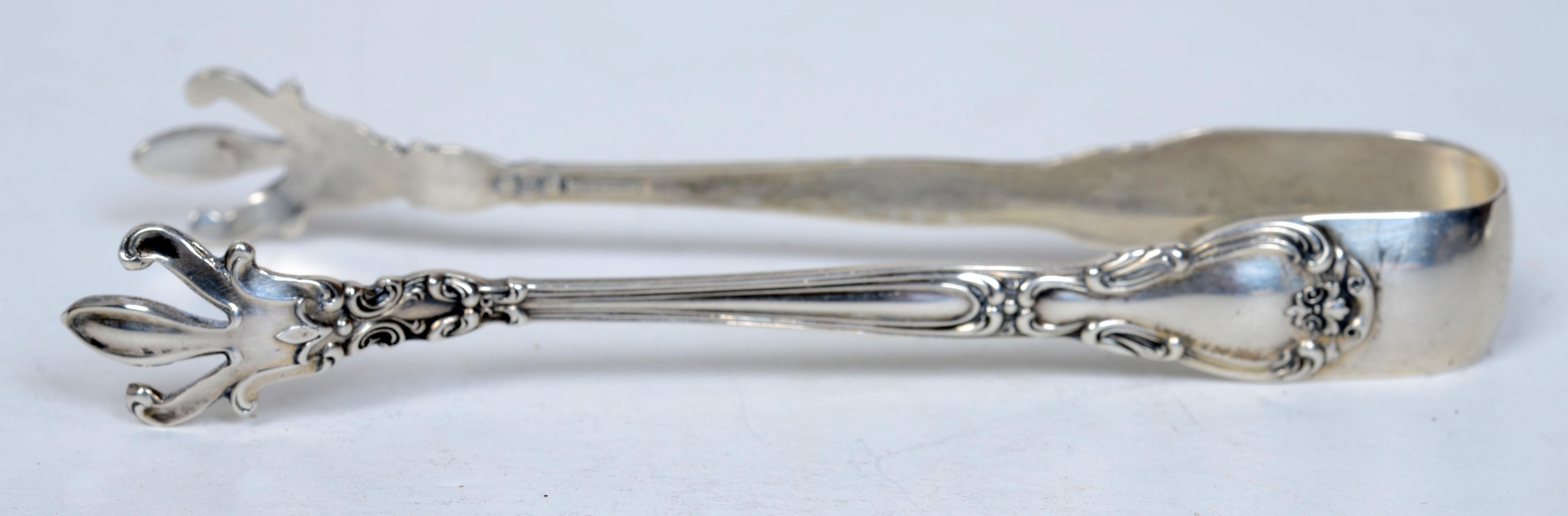 Gorham Small Sugar Tongs, Chantilly Pattern, No Monogram. With early 20th c maker's mark. 