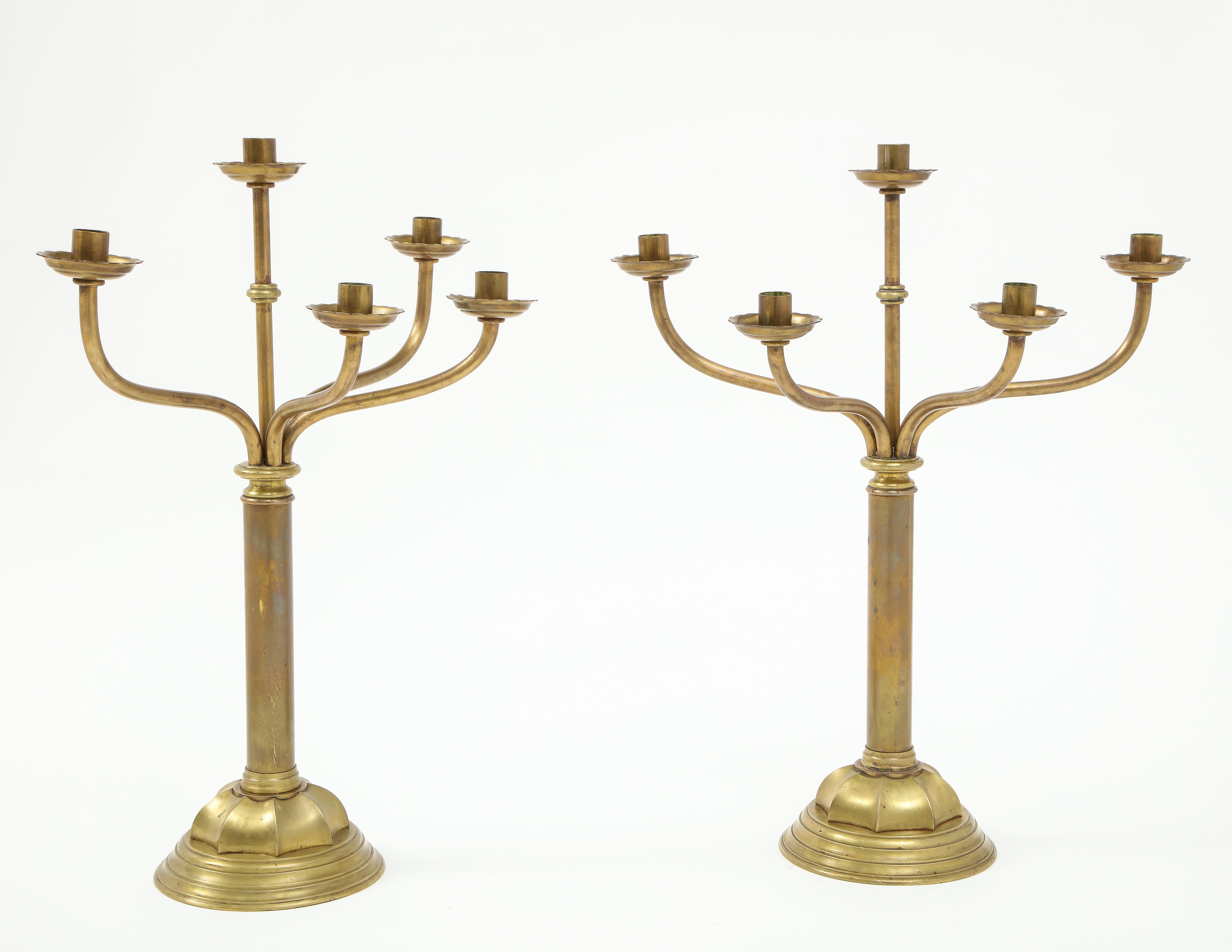 American Gorham Solid Brass Antique Candlesticks For Sale