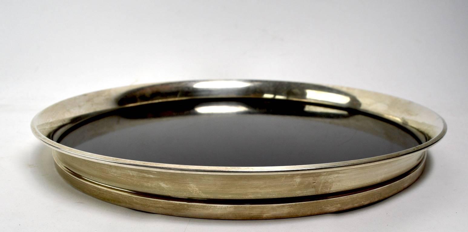 Classic modernist Art Deco serving tray. This example is in very good, original, and clean condition. Fully and correctly marked Gorham Sterling 1064.