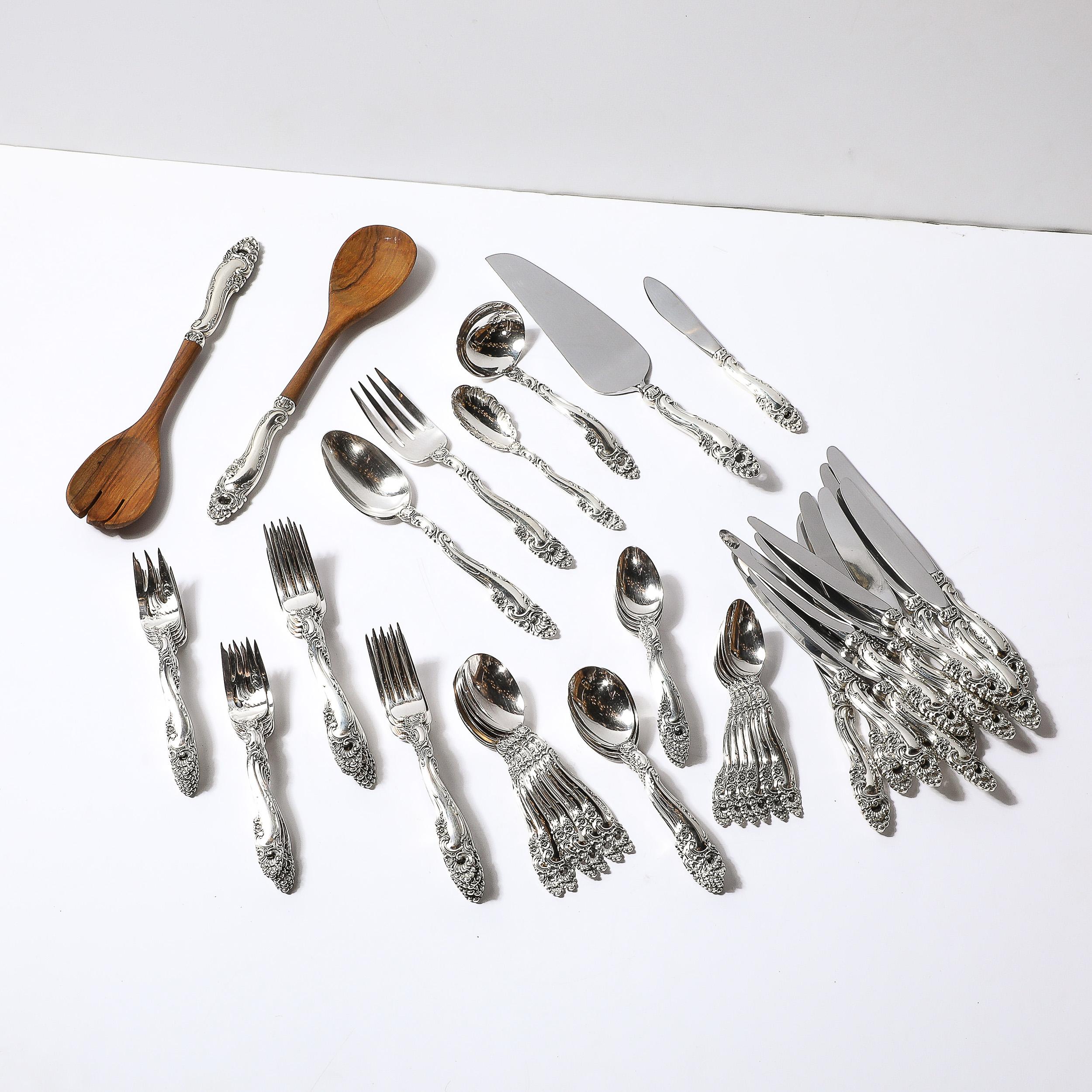 Gorham Sterling Decor Pattern Flatware Service for 12 With Serving Pieces 6