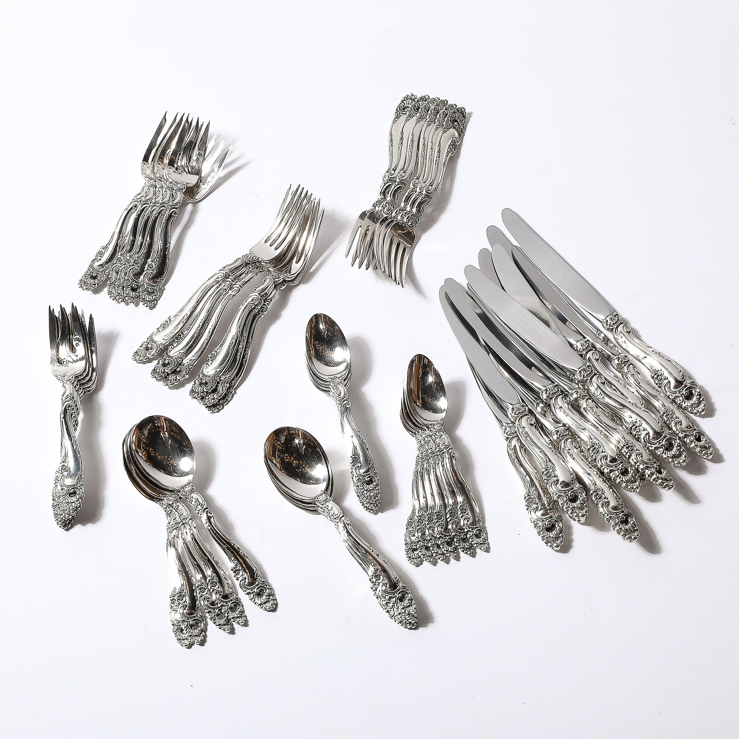 Gorham Sterling Decor Pattern Flatware Service for 12 With Serving Pieces 7