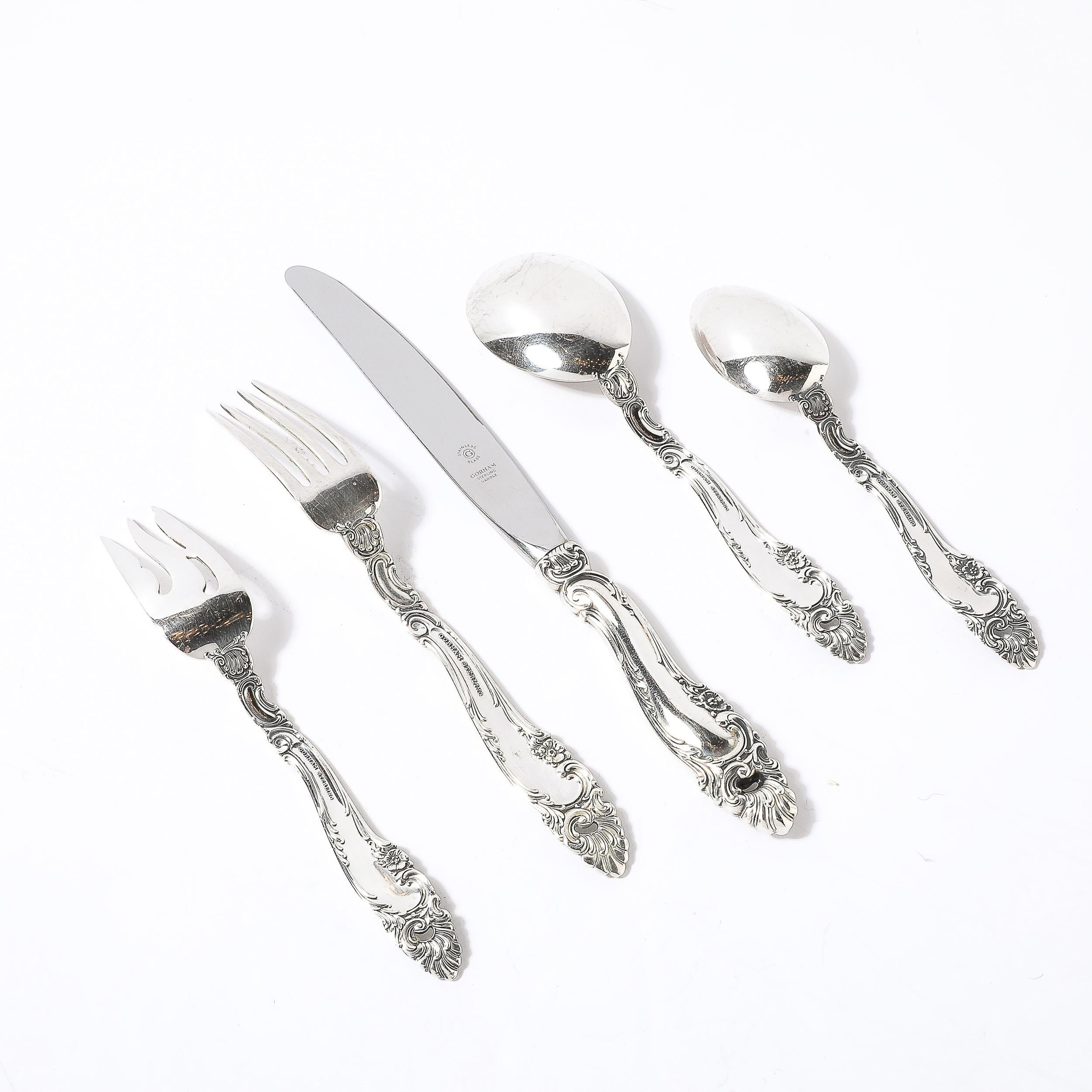 Gorham Sterling Decor Pattern Flatware Service for 12 With Serving Pieces 8