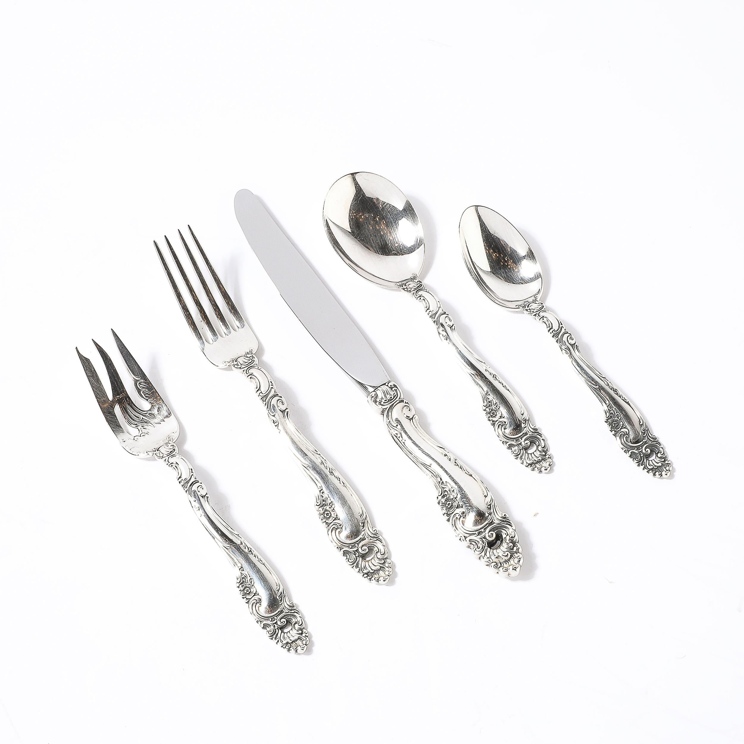 Mid-Century Modern Gorham Sterling Decor Pattern Flatware Service for 12 With Serving Pieces