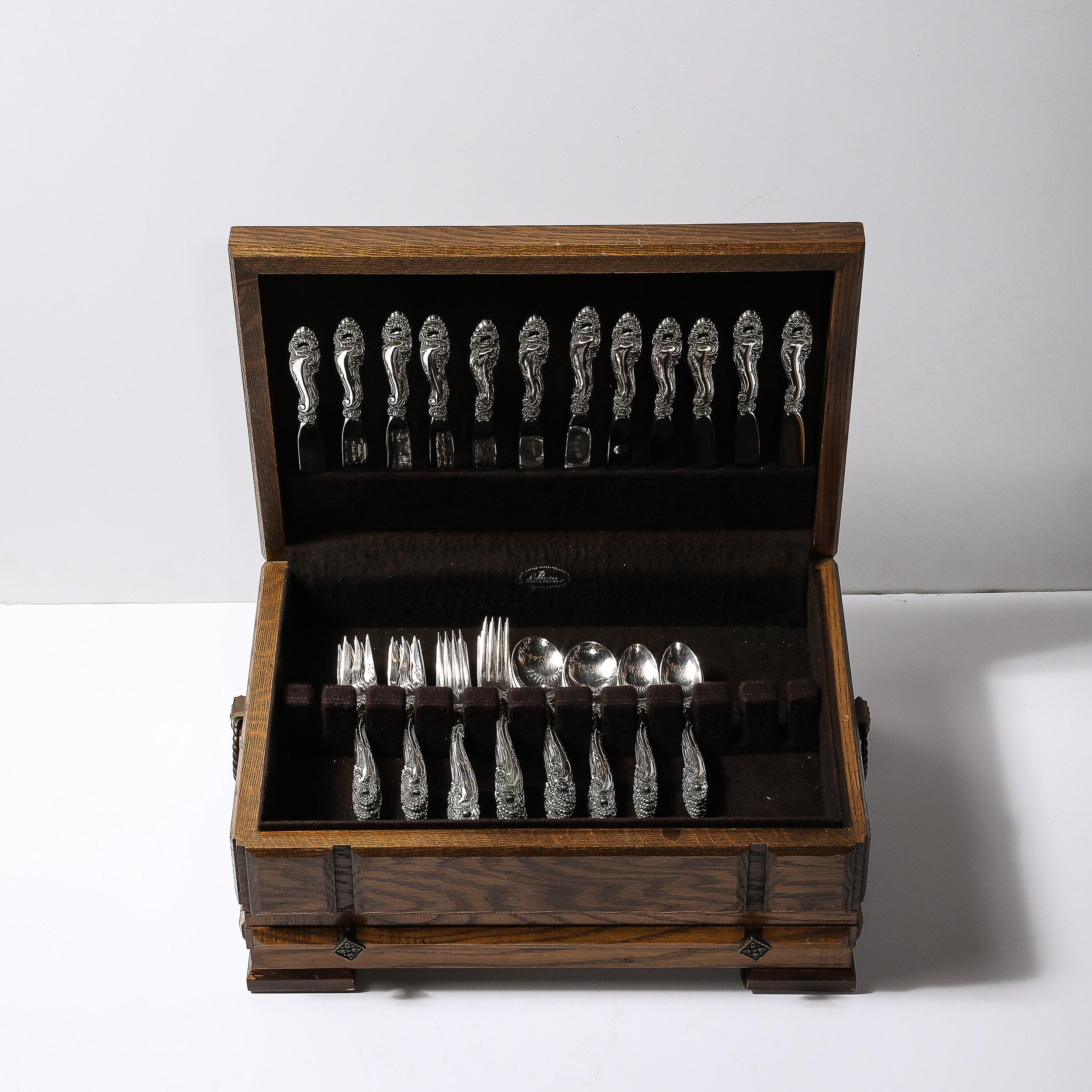 American Gorham Sterling Decor Pattern Flatware Service for 12 With Serving Pieces