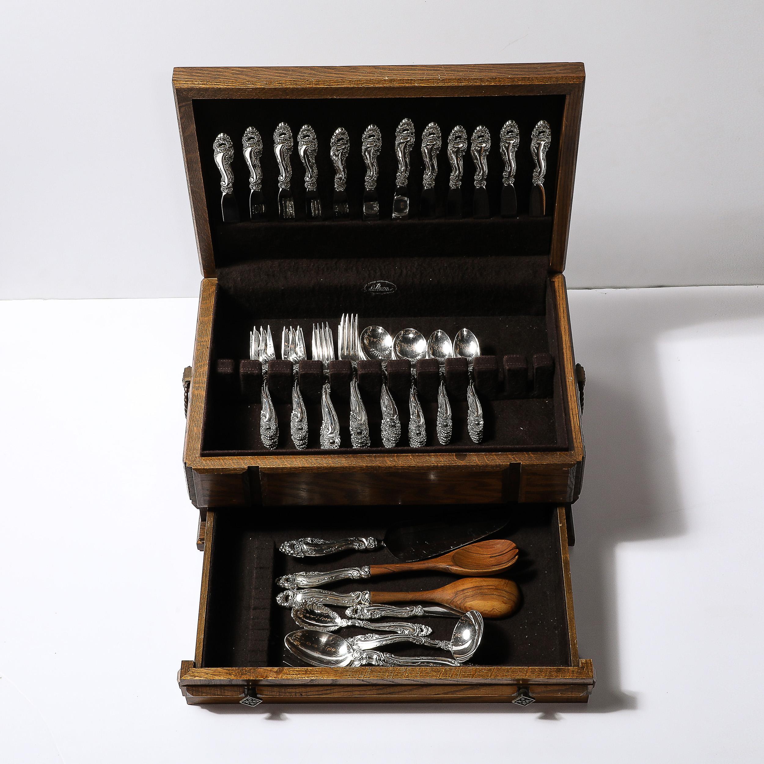 Gorham Sterling Decor Pattern Flatware Service for 12 With Serving Pieces In Excellent Condition In New York, NY