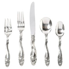 Gorham Sterling Decor Pattern Flatware Service for 12 With Serving Pieces