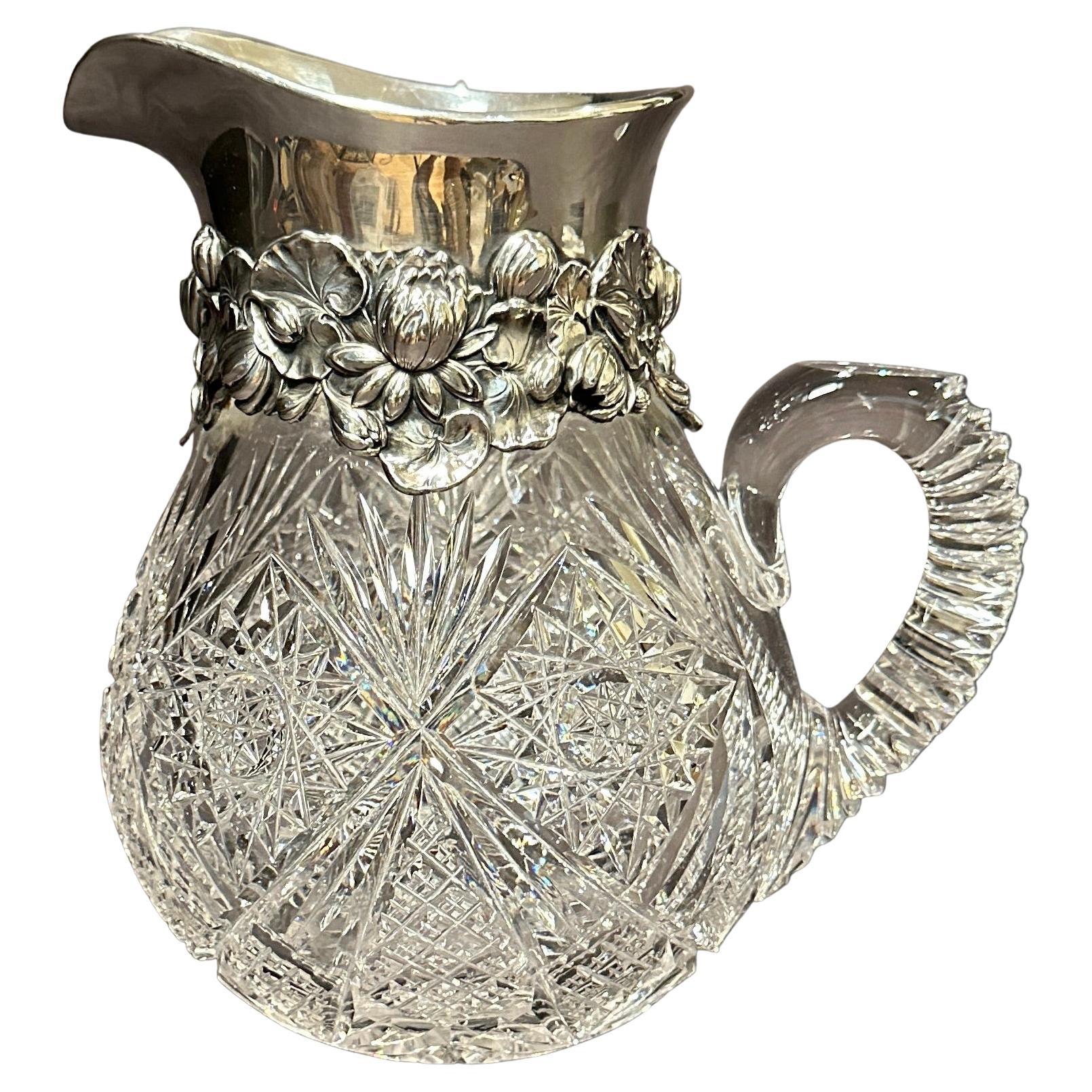 Gorham Sterling Mounted ABP Cut Glass Pitcher For Sale