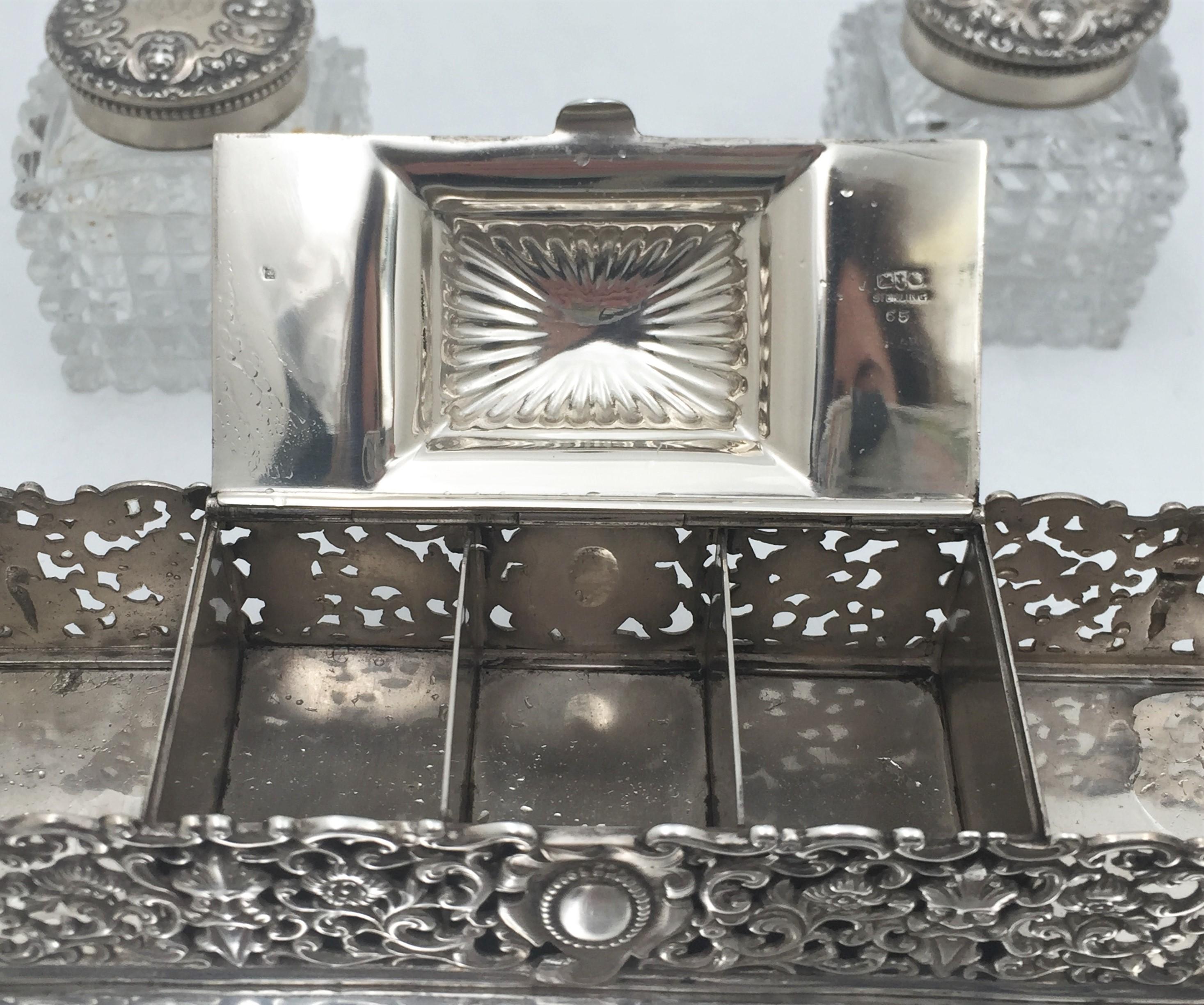 Late 19th Century Gorham Sterling Silver 1886 Table Top Double Inkwell For Sale
