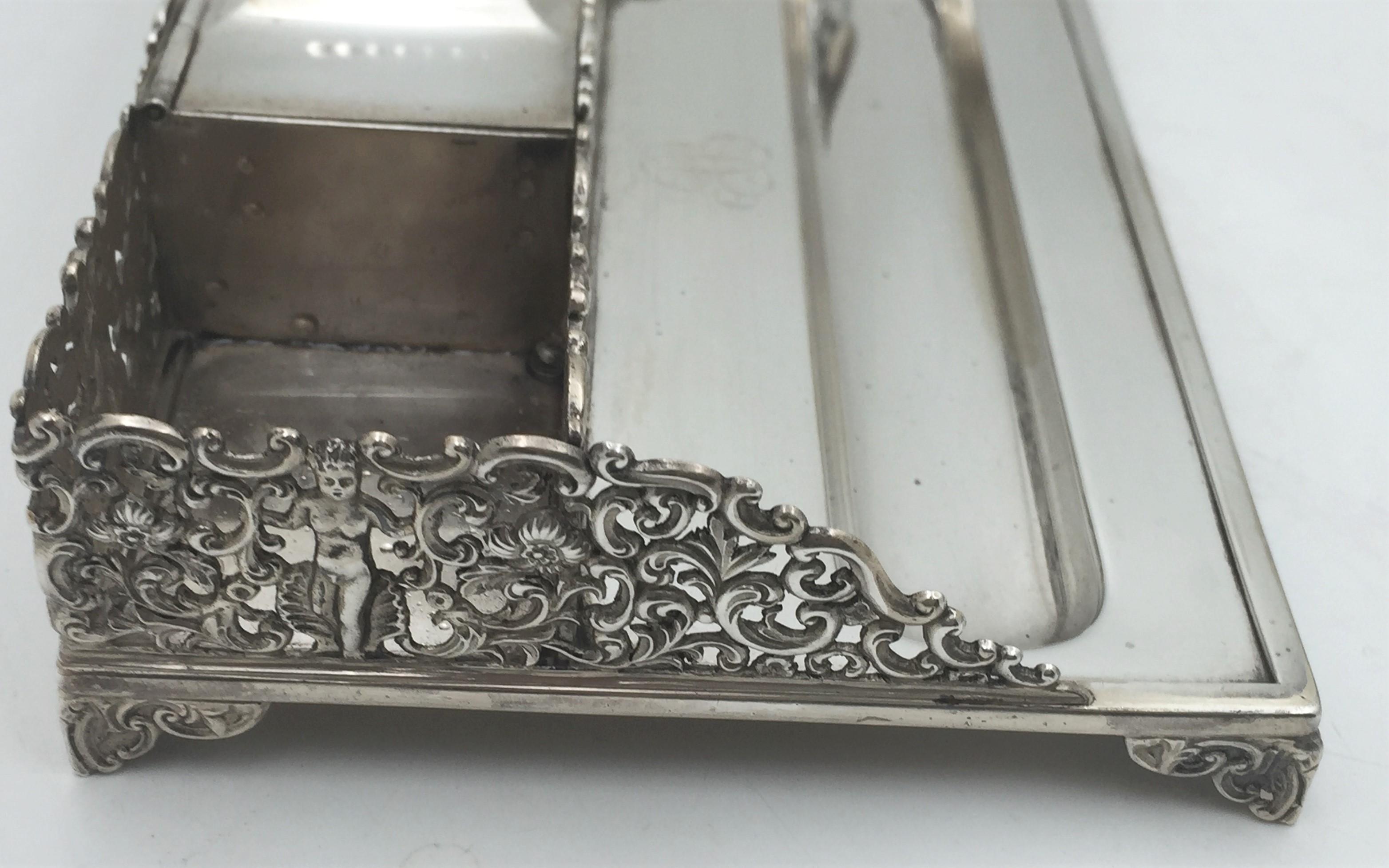Gorham Sterlingsilber 1886 Tischplatte mit doppeltem Tintenfass (Silber) im Angebot