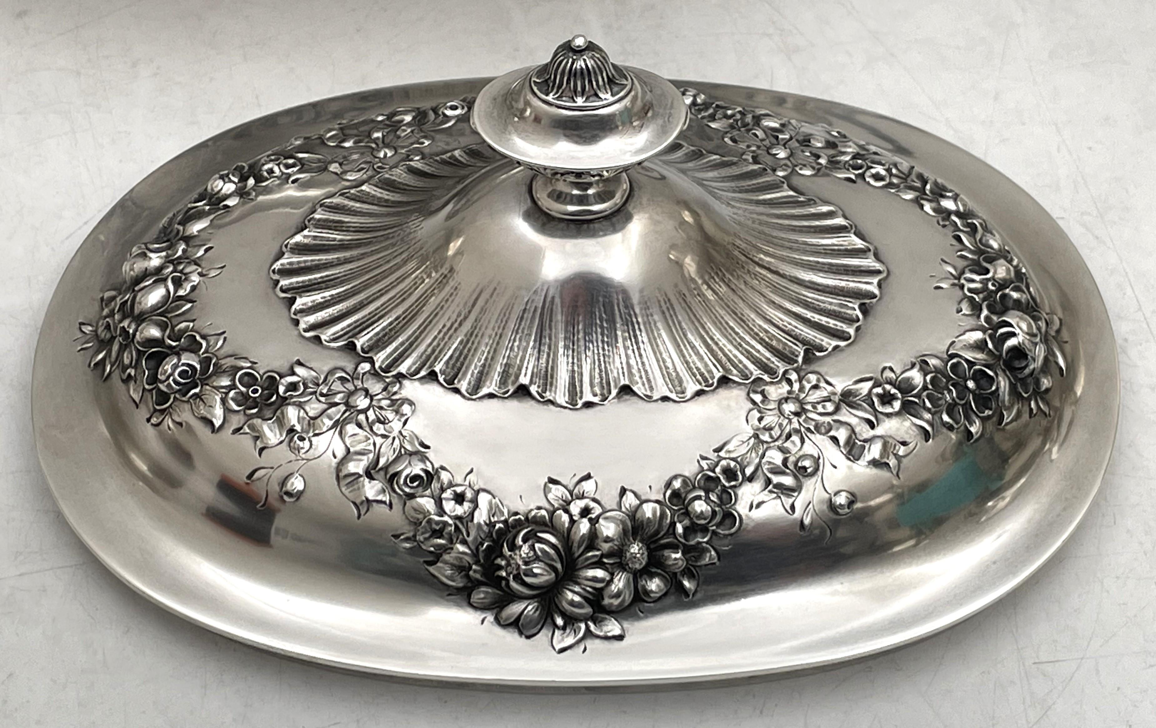 American Gorham Sterling Silver 1898 Two-Handled Tureen/ Covered Bowl Art Nouveau Style For Sale