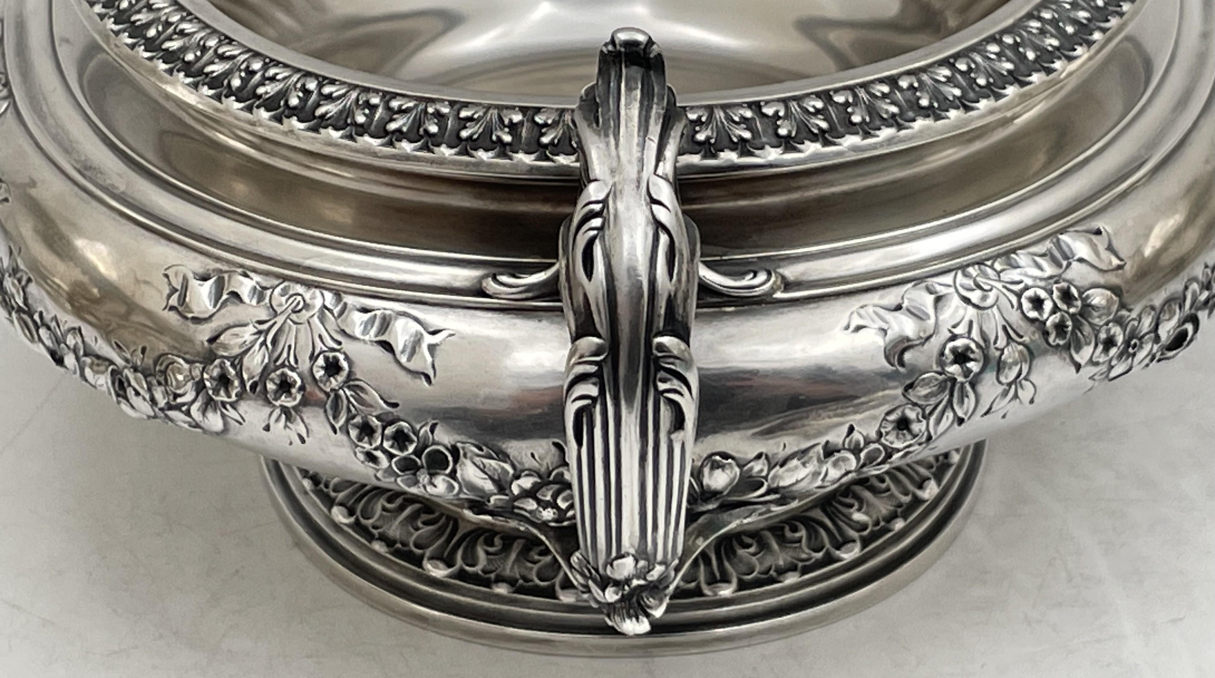 Late 19th Century Gorham Sterling Silver 1898 Two-Handled Tureen/ Covered Bowl Art Nouveau Style For Sale