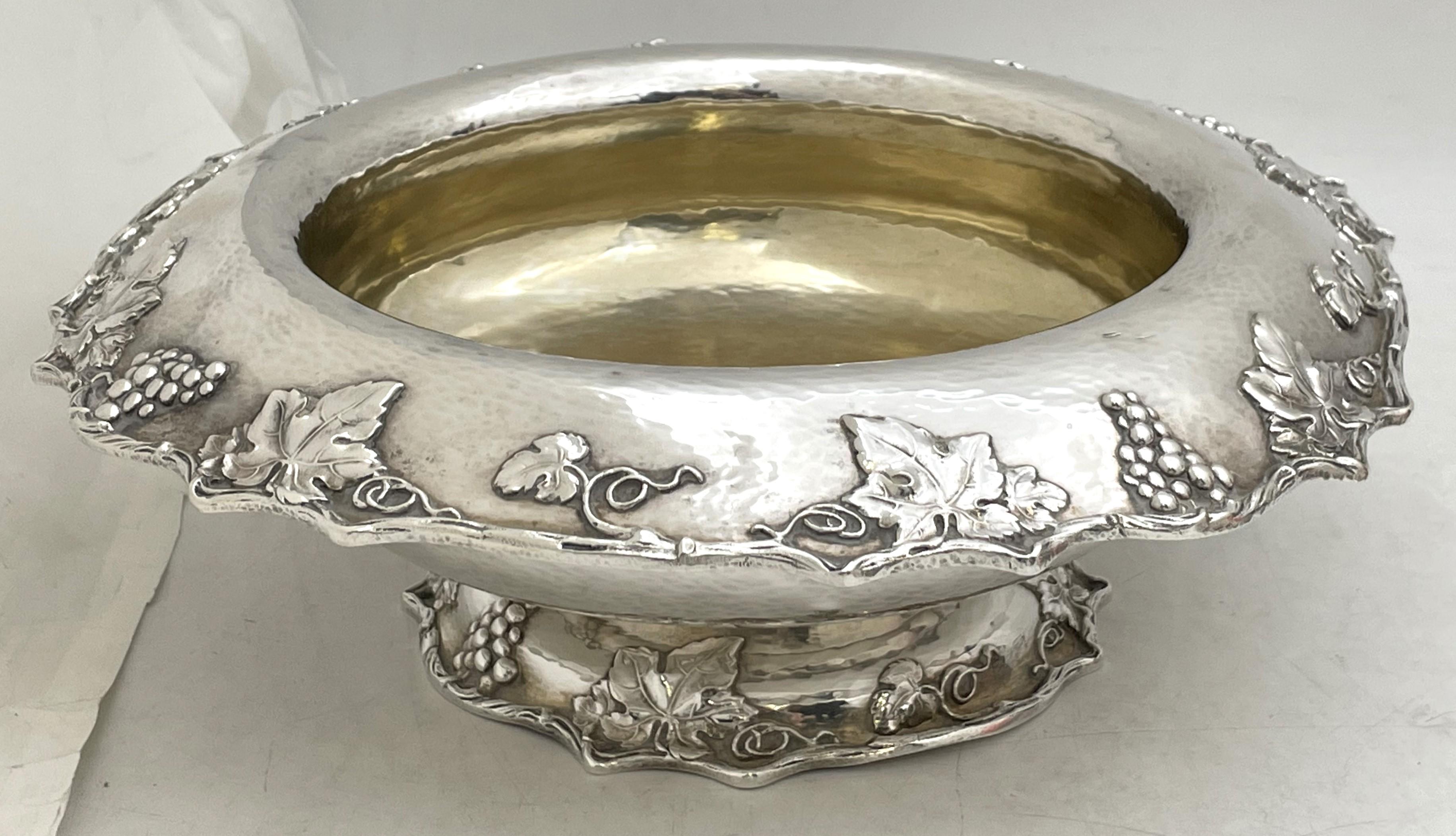 American Gorham Sterling Silver 1912 Hammered Centerpiece Bowl & Underplate Art Nouveau For Sale