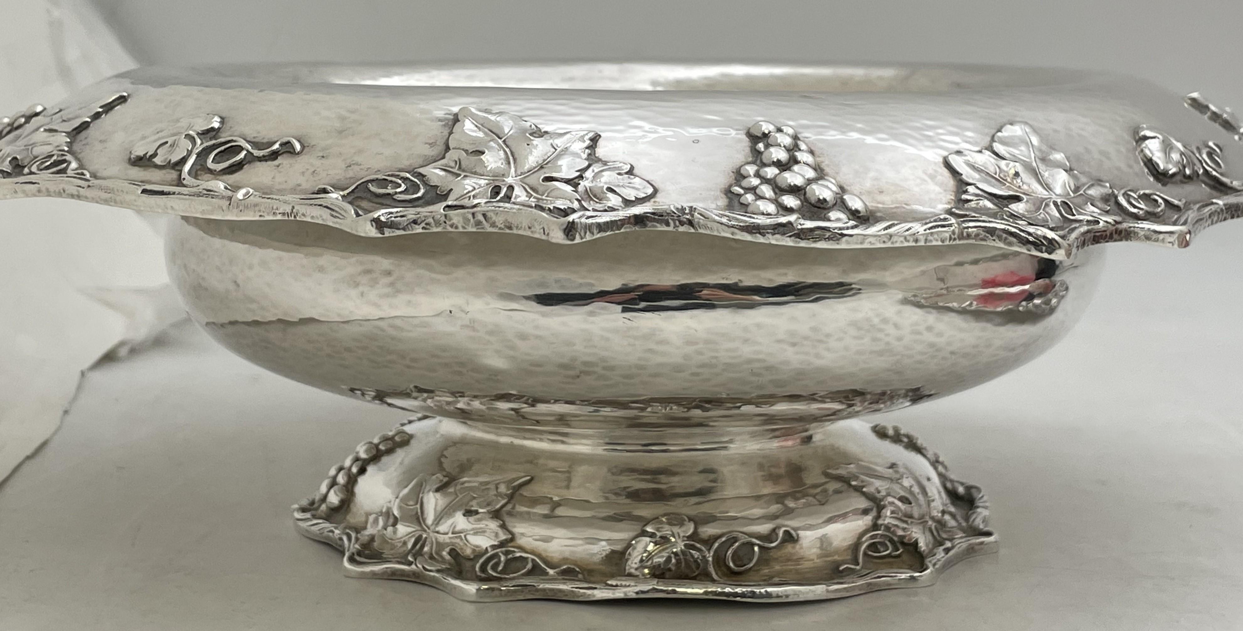 Early 20th Century Gorham Sterling Silver 1912 Hammered Centerpiece Bowl & Underplate Art Nouveau For Sale