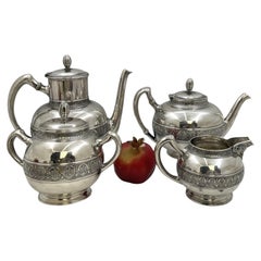 Gorham Sterling Silver 4-Piece Coffee & Tea Set in Pompeii Pattern from 1886