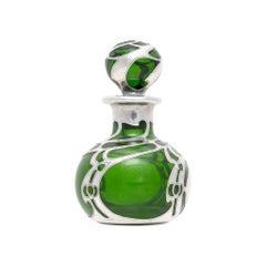 Gorham Sterling Silver and Emerald Glass Overlaid Perfume Bottle