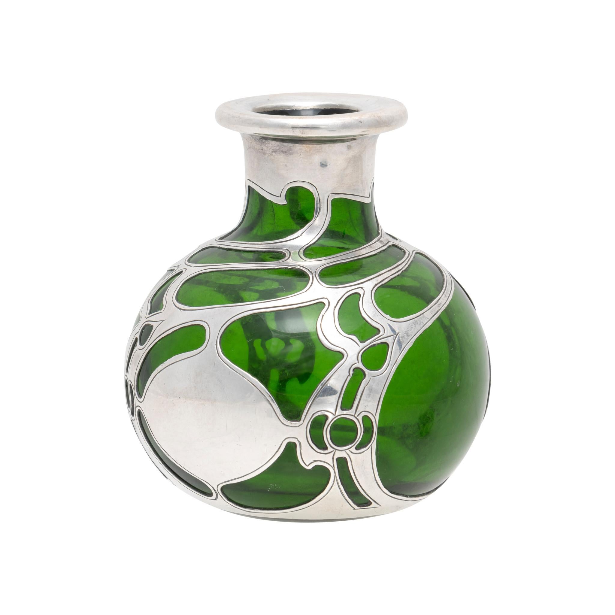 Women's or Men's Gorham Sterling Silver and Emerald Glass Overlaid Perfume Bottle