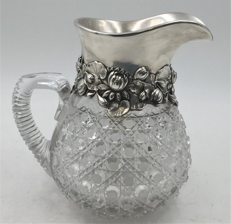 American Gorham Sterling Silver and Glass Pitcher Vase in Art Nouveau Style For Sale